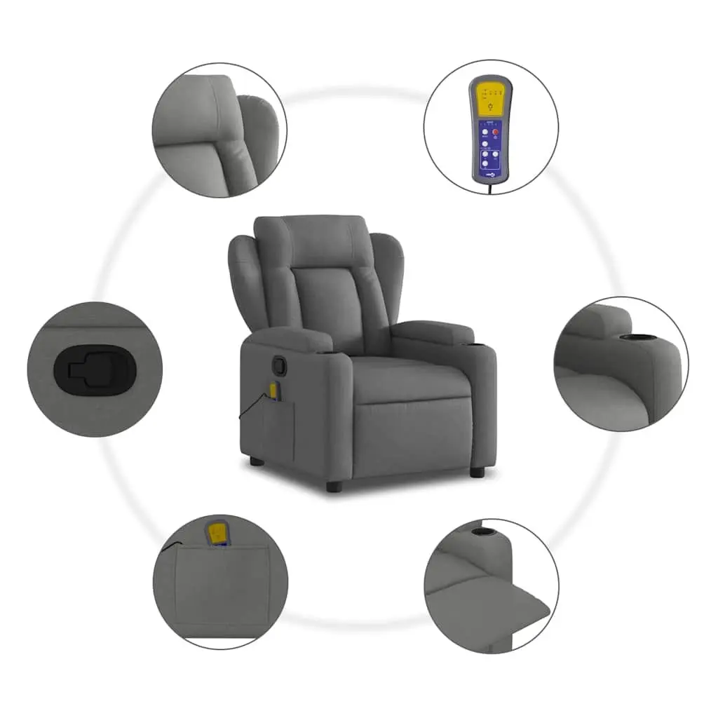 Massage Recliner Chair for Living Room Bedroom Grey Fabric Manual Reclining 135 Degrees with 6 Vibration Points