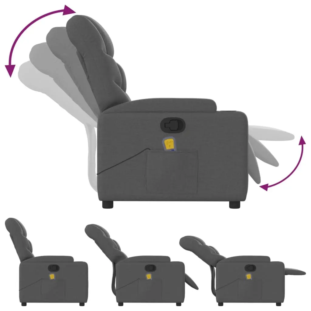 Massage Recliner Chair for Living Room Grey Fabric Manual Reclining 135 Degrees