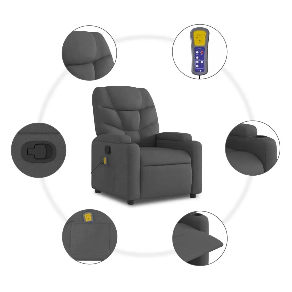Massage Recliner Chair for Living Room Grey Fabric Manual Reclining 135 Degrees