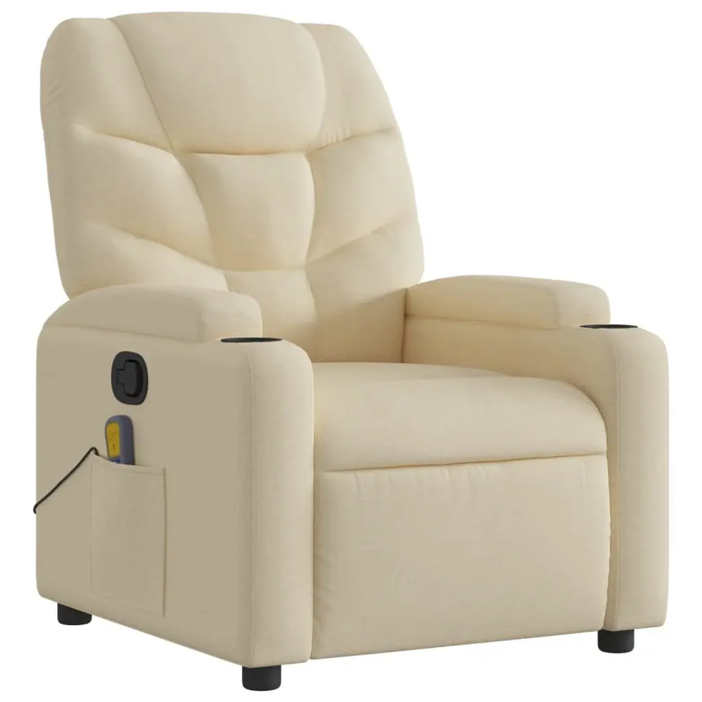Massage Recliner Chair Cream Fabric Manual Recline Vibration Armchair Lounge