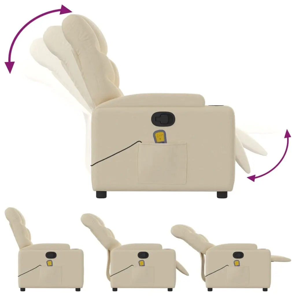 Massage Recliner Chair Cream Fabric Manual Recline Vibration Armchair Lounge