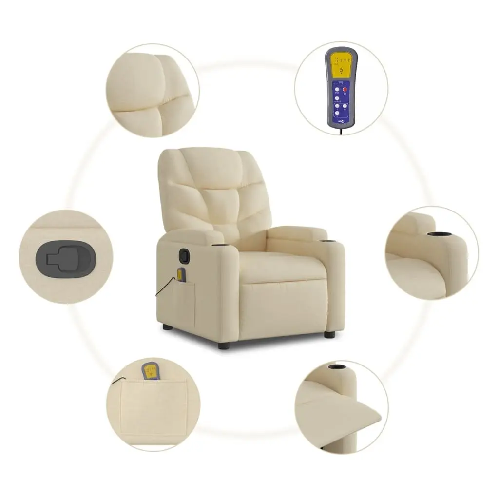 Massage Recliner Chair Cream Fabric Manual Recline Vibration Armchair Lounge