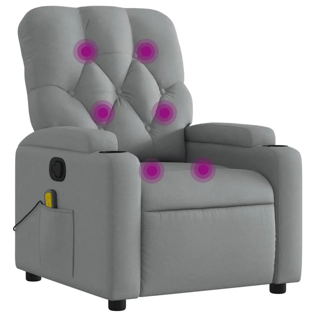 Massage Recliner Chair Living Room Grey Fabric Manual Recline Vibration