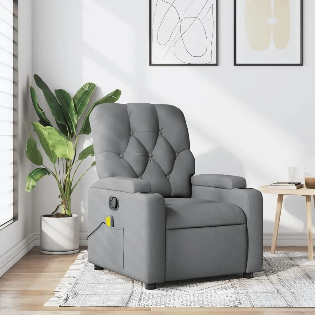 Massage Recliner Chair Living Room Grey Fabric Manual Recline Vibration