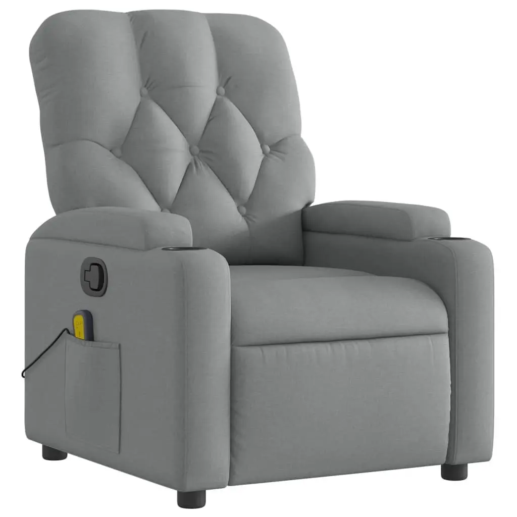 Massage Recliner Chair Living Room Grey Fabric Manual Recline Vibration