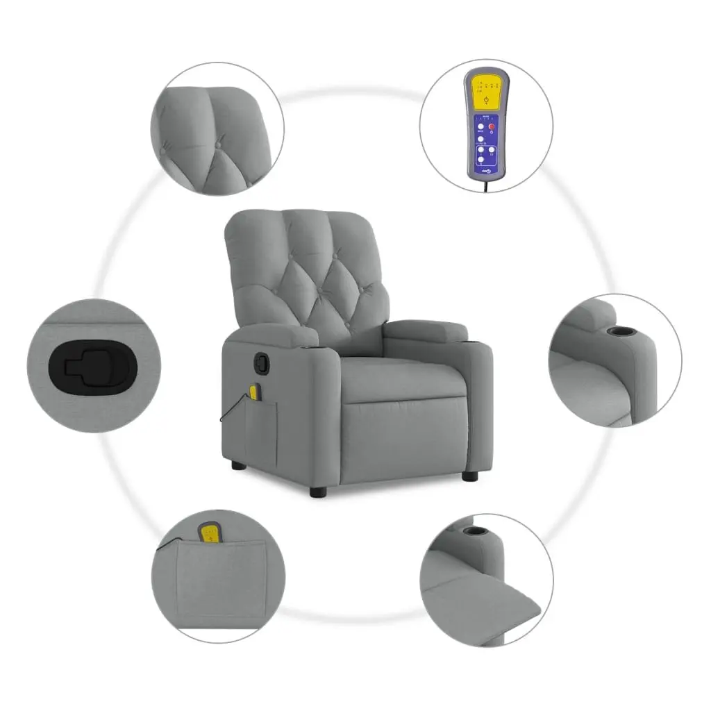 Massage Recliner Chair Living Room Grey Fabric Manual Recline Vibration
