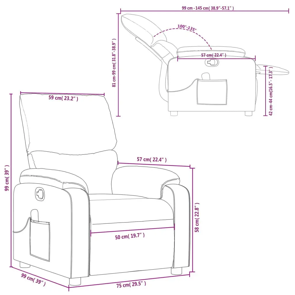 Massage Recliner Chair Living Room Grey Fabric Manual Recline 135 Degrees