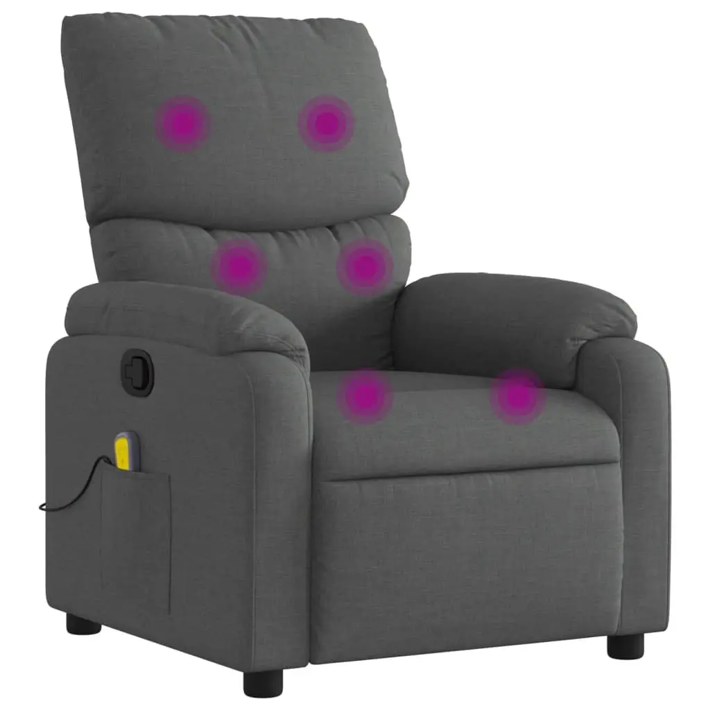 Massage Recliner Chair Living Room Grey Fabric Manual Recline Vibration Armchair
