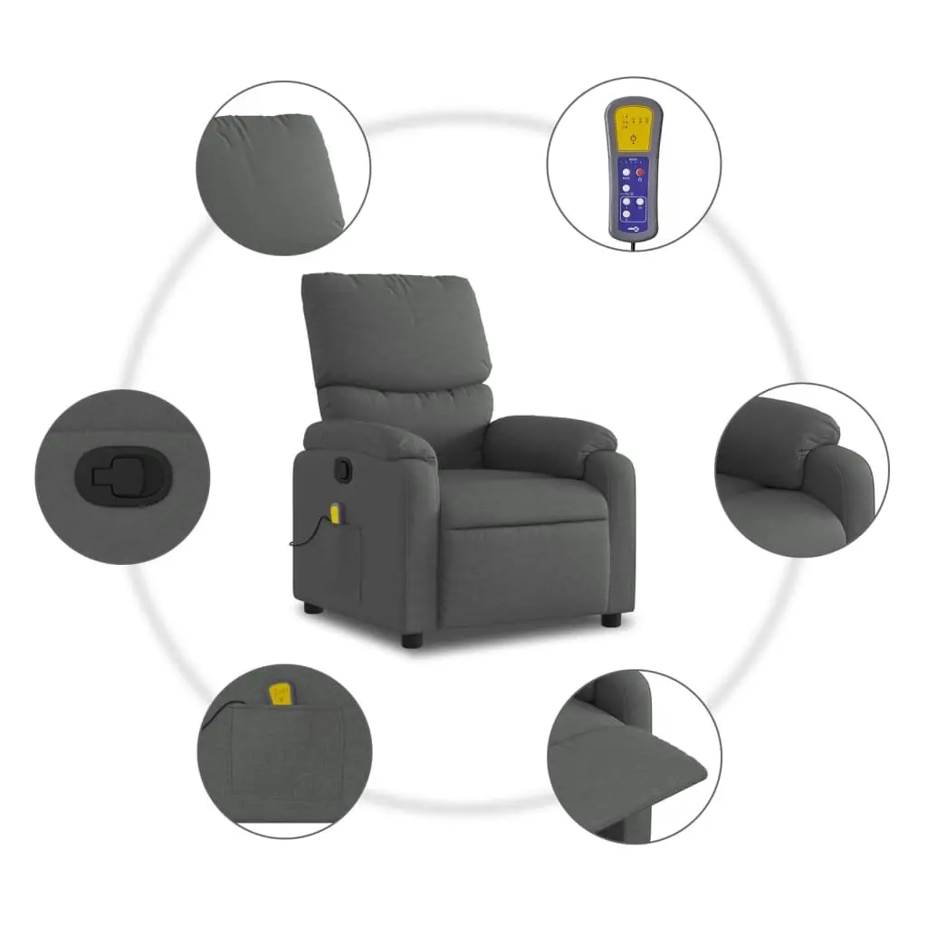 Massage Recliner Chair Living Room Grey Fabric Manual Recline Vibration Armchair