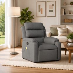 Massage Recliner Chair Manual Recline Vibration 6 Point Grey Fabric Armchair