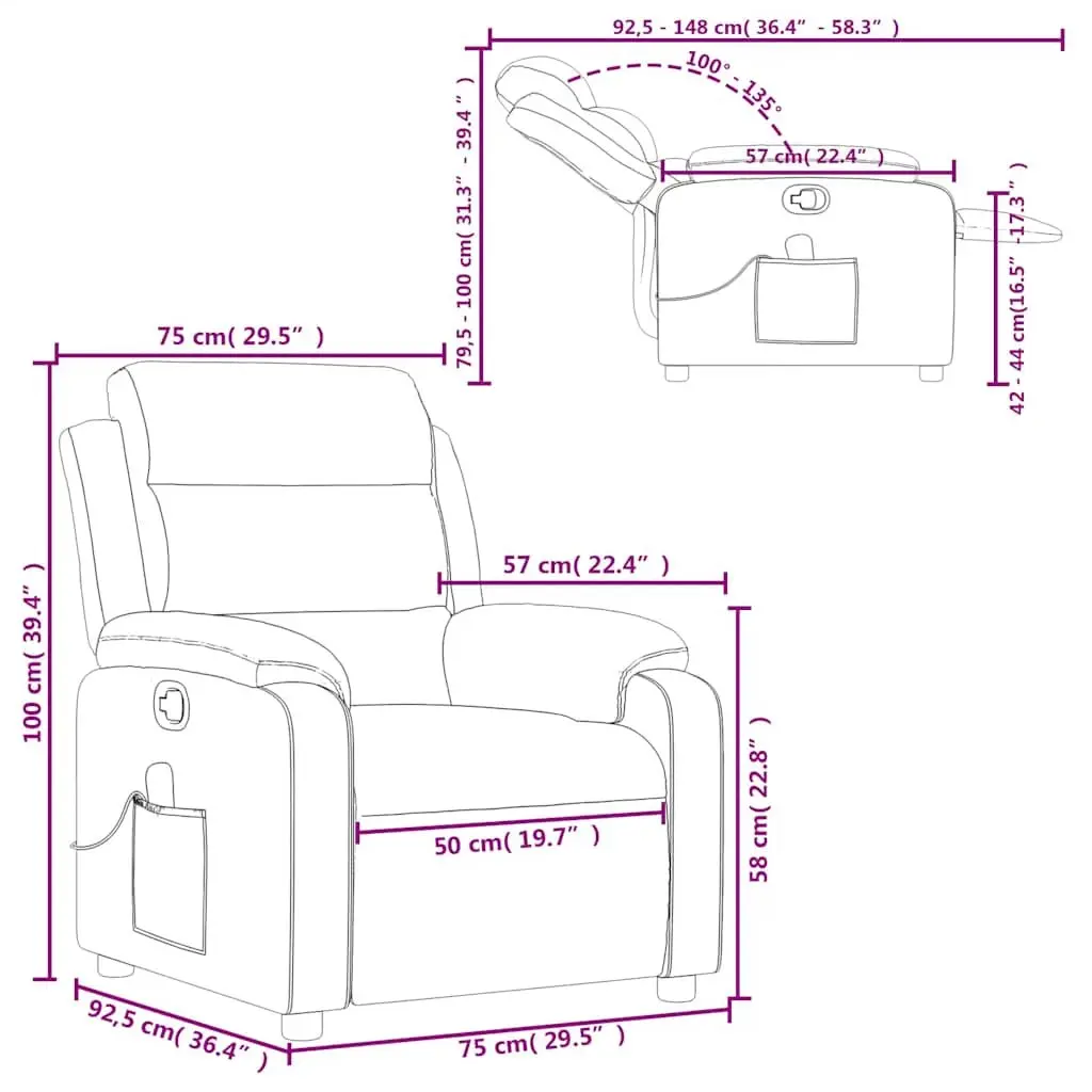 Massage Recliner Chair for Living Room Manual Recline Vibration 6 Point Grey Fabric