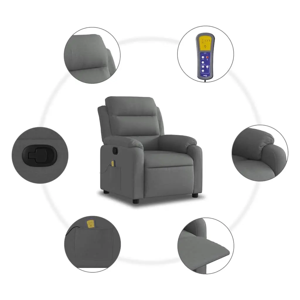Massage Recliner Chair for Living Room Manual Recline Vibration 6 Point Grey Fabric