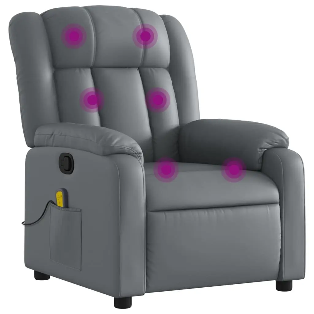 Massage Recliner Chair for Living Room Grey Faux Leather Manual Recline 135 Degrees