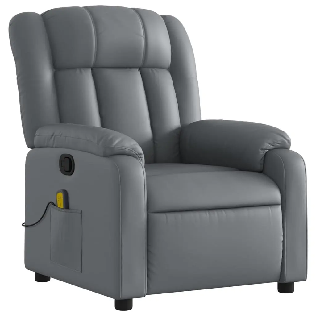 Massage Recliner Chair for Living Room Grey Faux Leather Manual Recline 135 Degrees