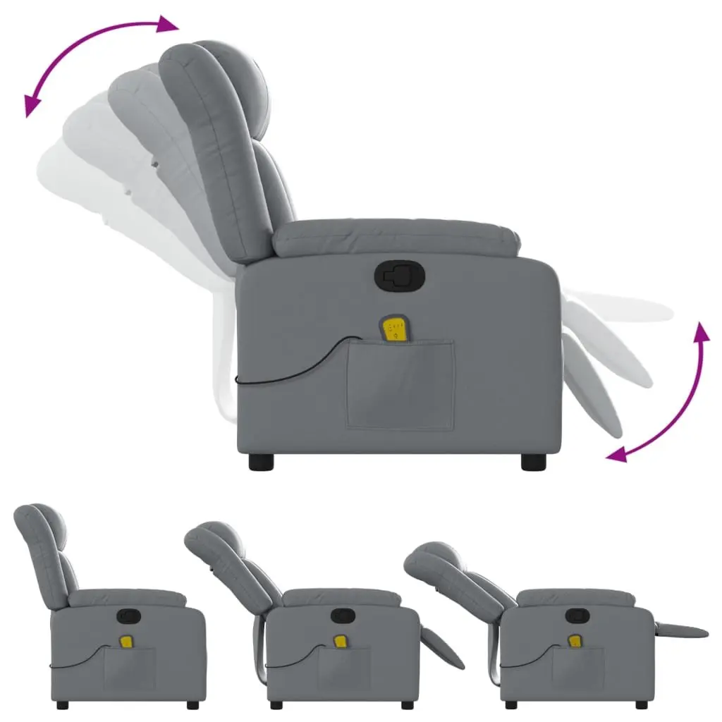 Massage Recliner Chair for Living Room Grey Faux Leather Manual Recline 135 Degrees