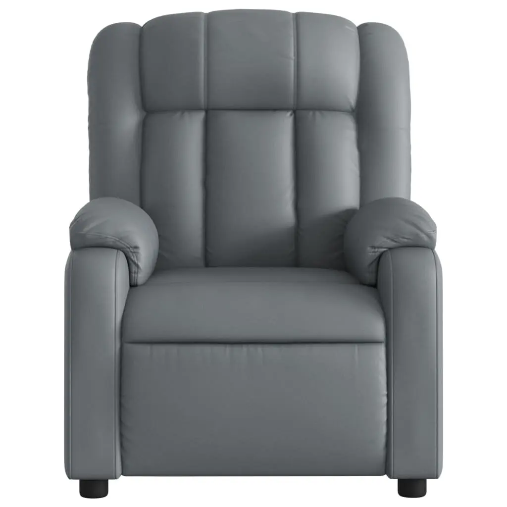 Massage Recliner Chair for Living Room Grey Faux Leather Manual Recline 135 Degrees