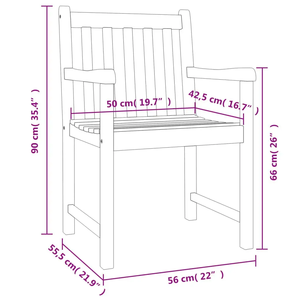 Wooden Garden Chairs Set of 4 Outdoor Seating Brown 56W x 55.5D x 90H cm