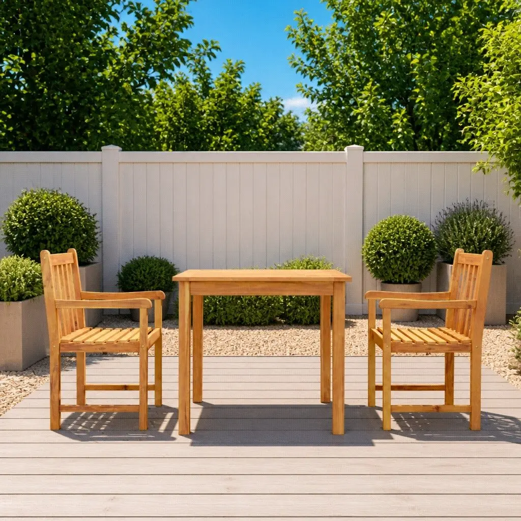 3 Piece Solid Acacia Wood Outdoor Dining Set with Chairs