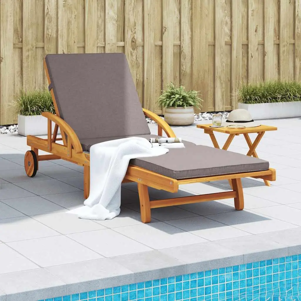 Sun Lounger Outdoor Chair with Pull-Out Table 5-Position Reclining Brown