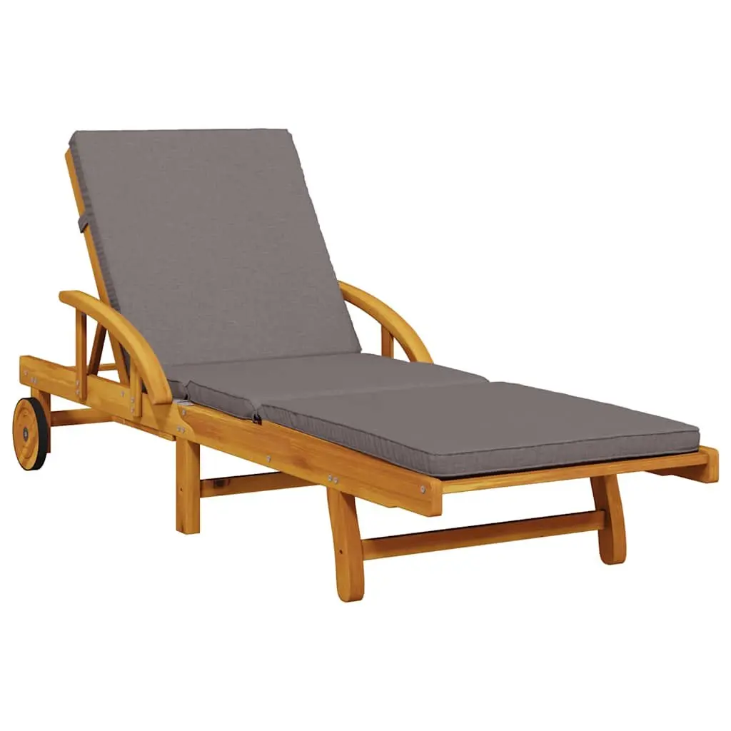 Sun Lounger Outdoor Chair with Pull-Out Table 5-Position Reclining Brown