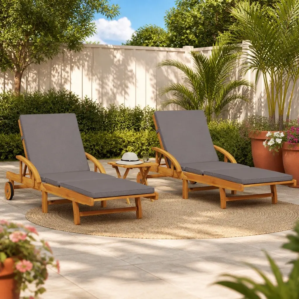 Sun Loungers Set 2 pcs Outdoor Furniture Garden Patio Solid Acacia Wood