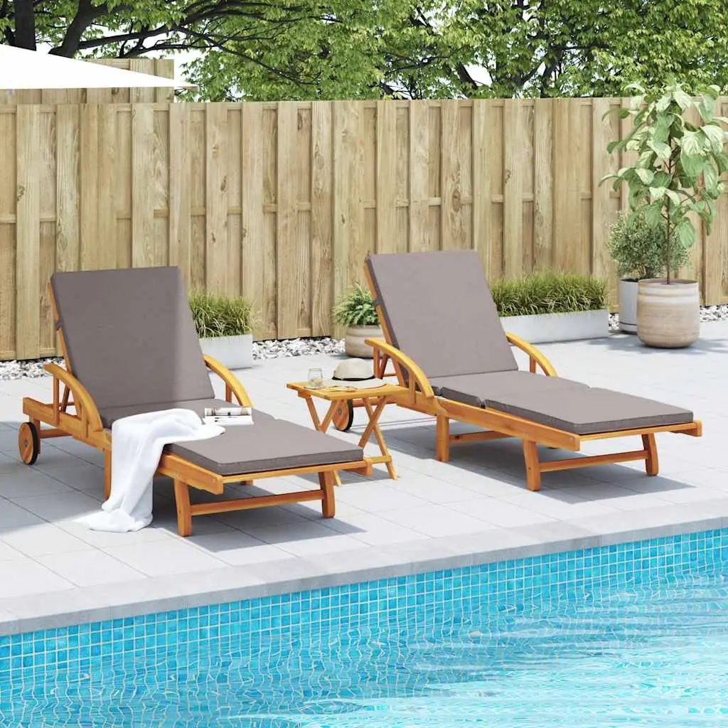 Sun Loungers Set 2 pcs Outdoor Furniture Garden Patio Solid Acacia Wood