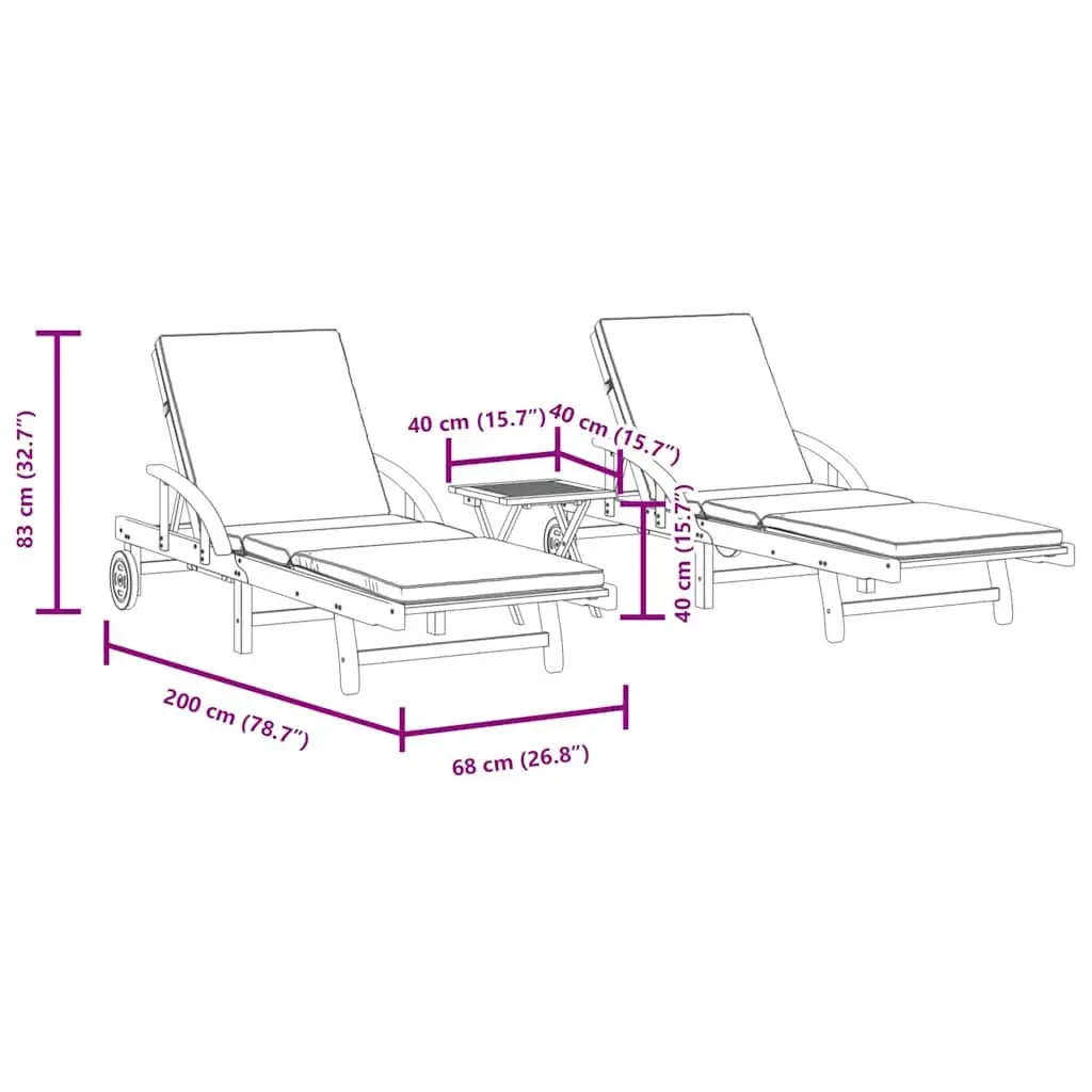 Sun Loungers Set 2 pcs Outdoor Furniture Garden Patio Solid Acacia Wood