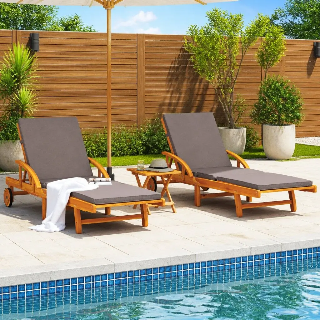 Sun Loungers 2 pcs with Cushions Outdoor Reclining Chairs Brown Wood 200x68x83cm