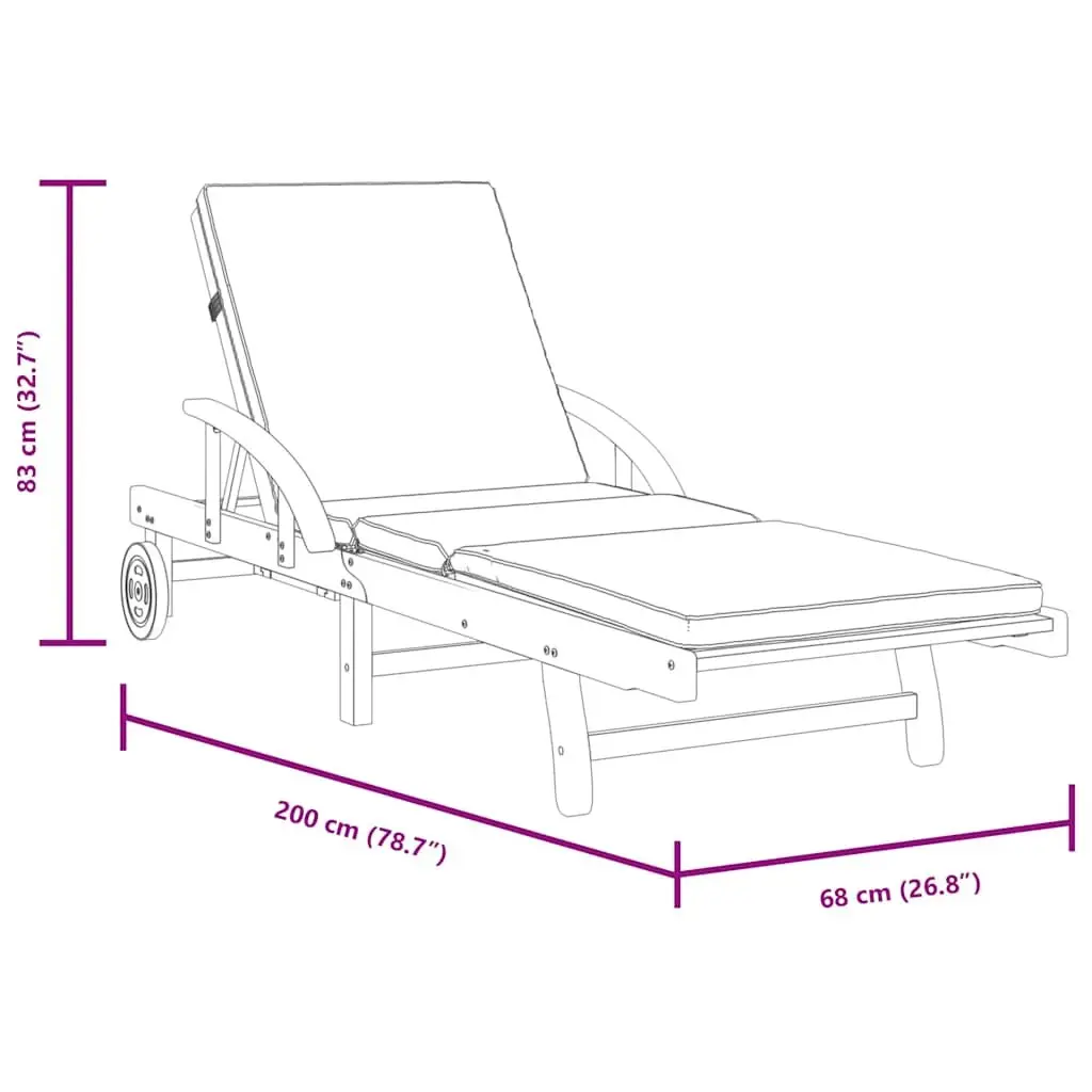 Sun Loungers 2 pcs with Cushions Outdoor Reclining Chairs Brown Wood 200x68x83cm