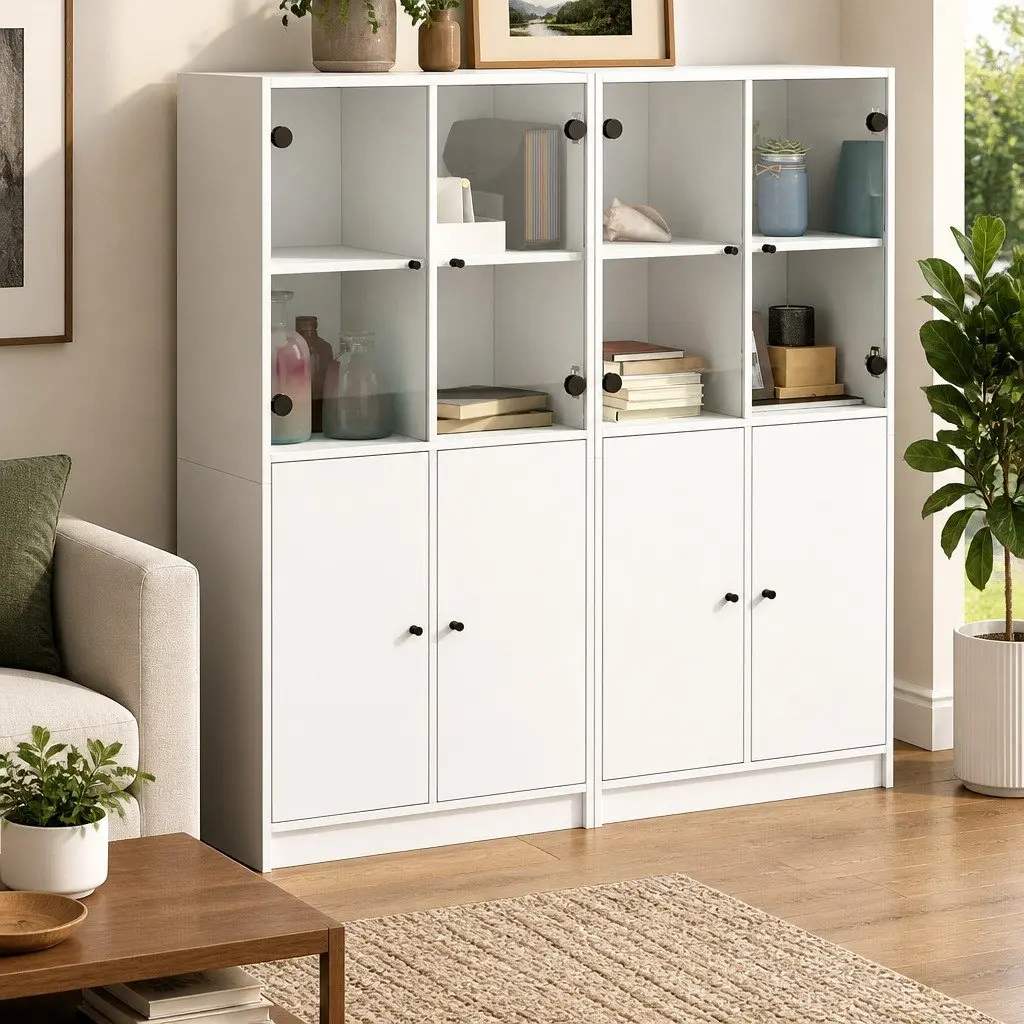 White Bookcase with Hinged Doors