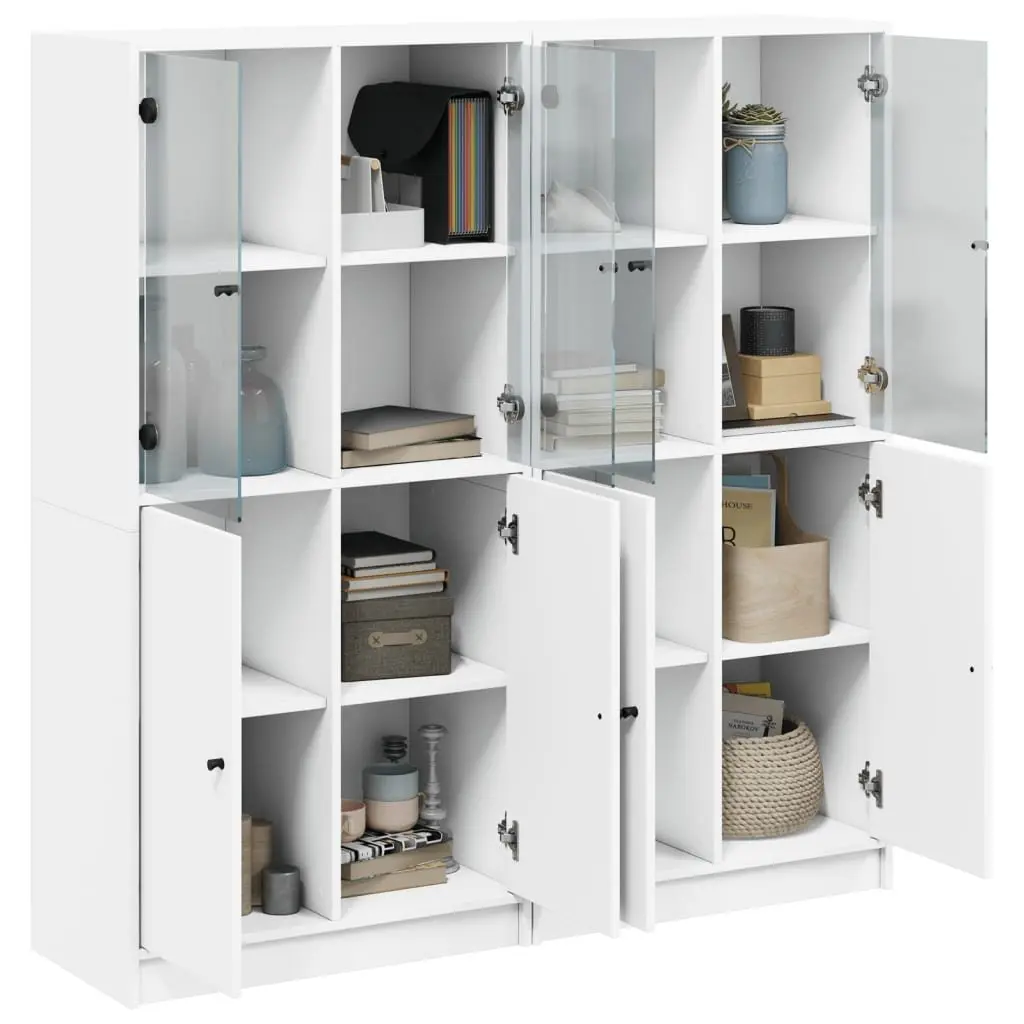 White Bookcase with Hinged Doors