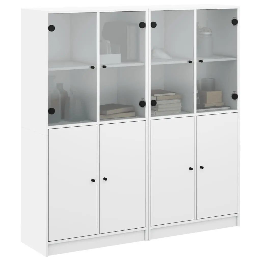 White Bookcase with Hinged Doors