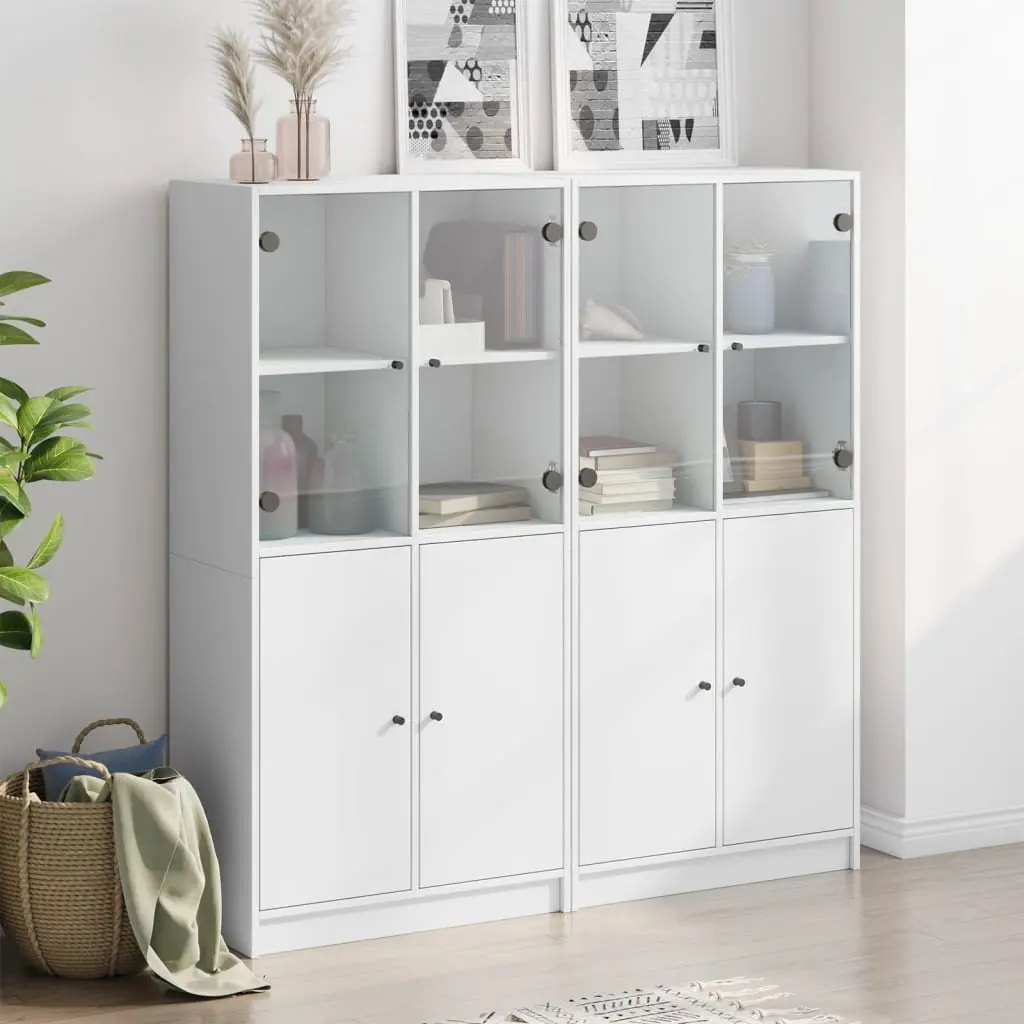 White Bookcase with Hinged Doors