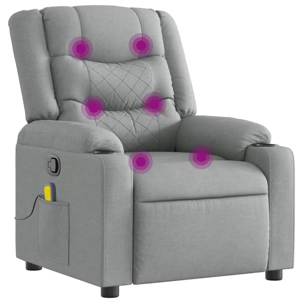 Massage Recliner Chair Living Room Grey Fabric Manual Recline Vibration Armchair