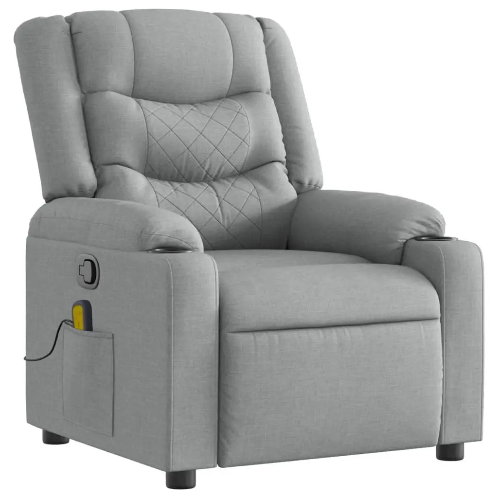 Massage Recliner Chair Living Room Grey Fabric Manual Recline Vibration Armchair