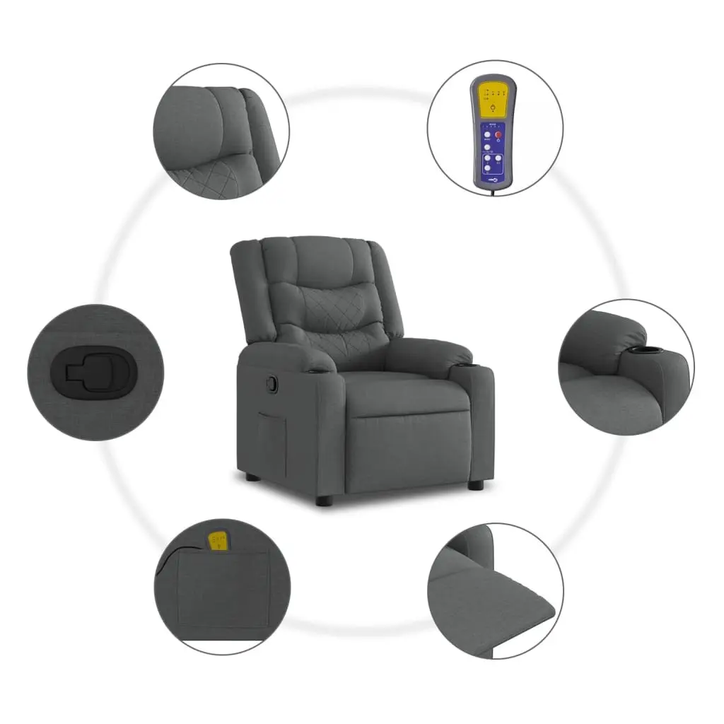 Massage Recliner Chair for Home Living Space Grey Fabric Manual Reclining 6 Massage Points