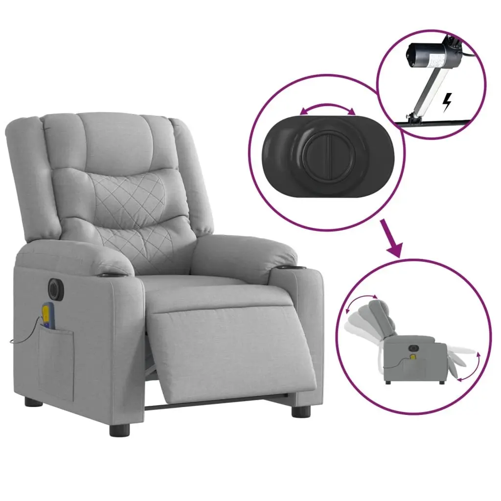Electric Massage Recliner Chair for Living Room Grey Fabric
