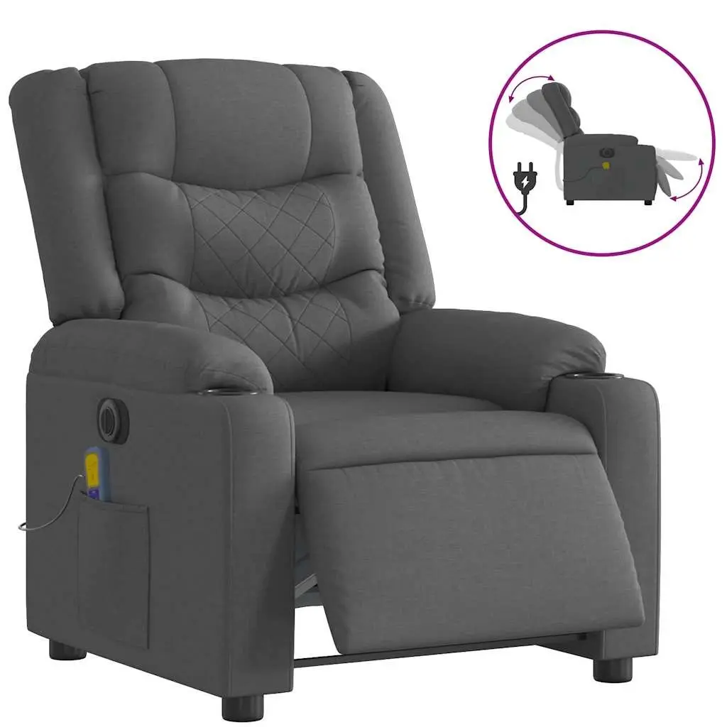 Electric Massage Recliner Chair Grey Fabric Armchair Footrest Vibration Massage