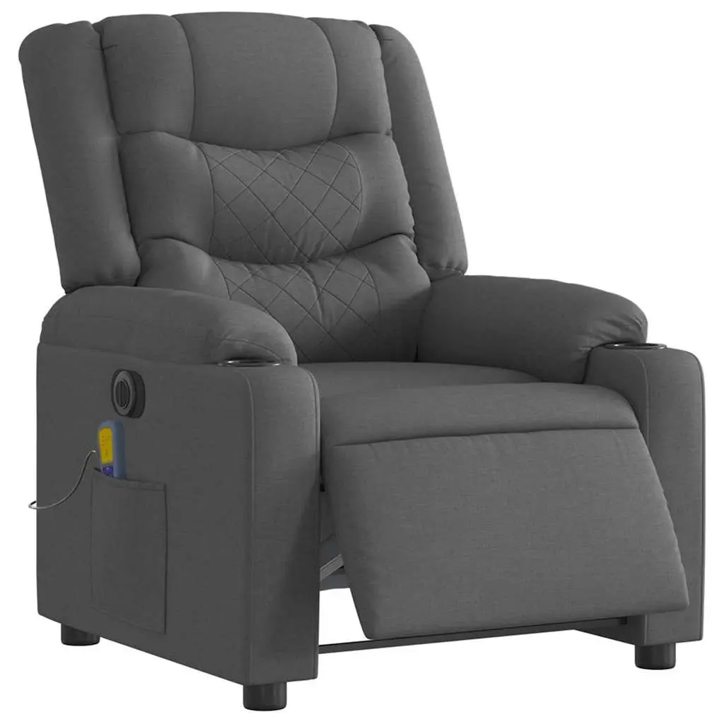 Electric Massage Recliner Chair Grey Fabric Armchair Footrest Vibration Massage