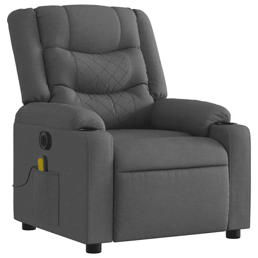 Electric Massage Recliner Chair Grey Fabric Armchair Footrest Vibration Massage