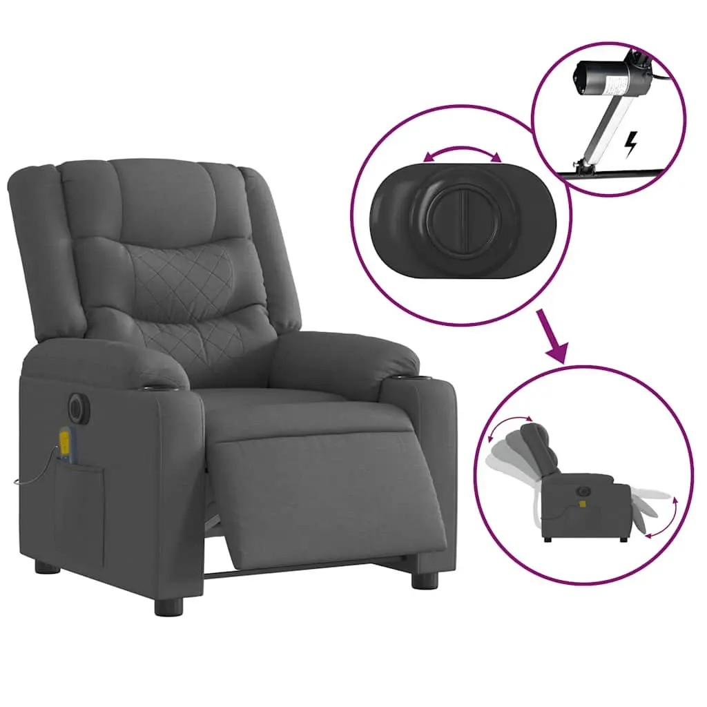 Electric Massage Recliner Chair Grey Fabric Armchair Footrest Vibration Massage
