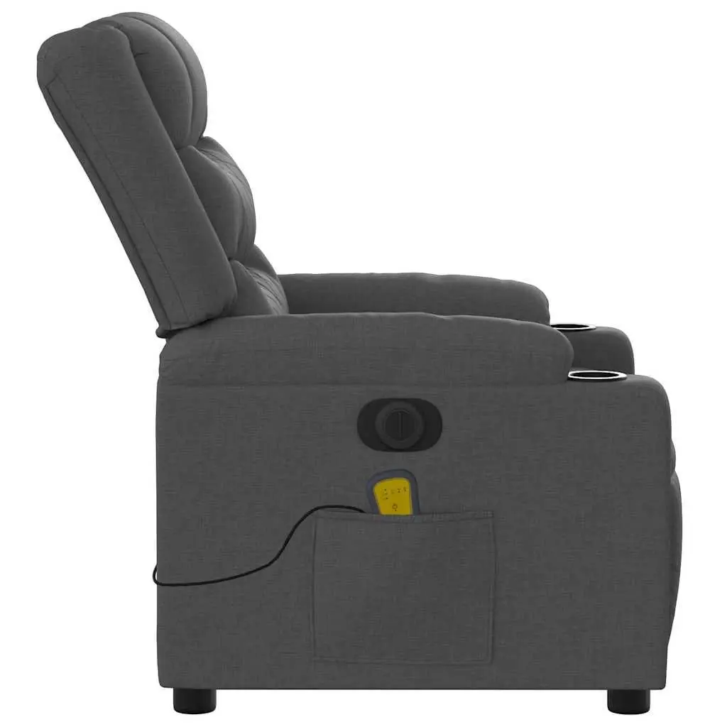 Electric Massage Recliner Chair Grey Fabric Armchair Footrest Vibration Massage