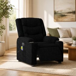 Electric Massage Recliner Chair - Black Fabric, USB Powered
