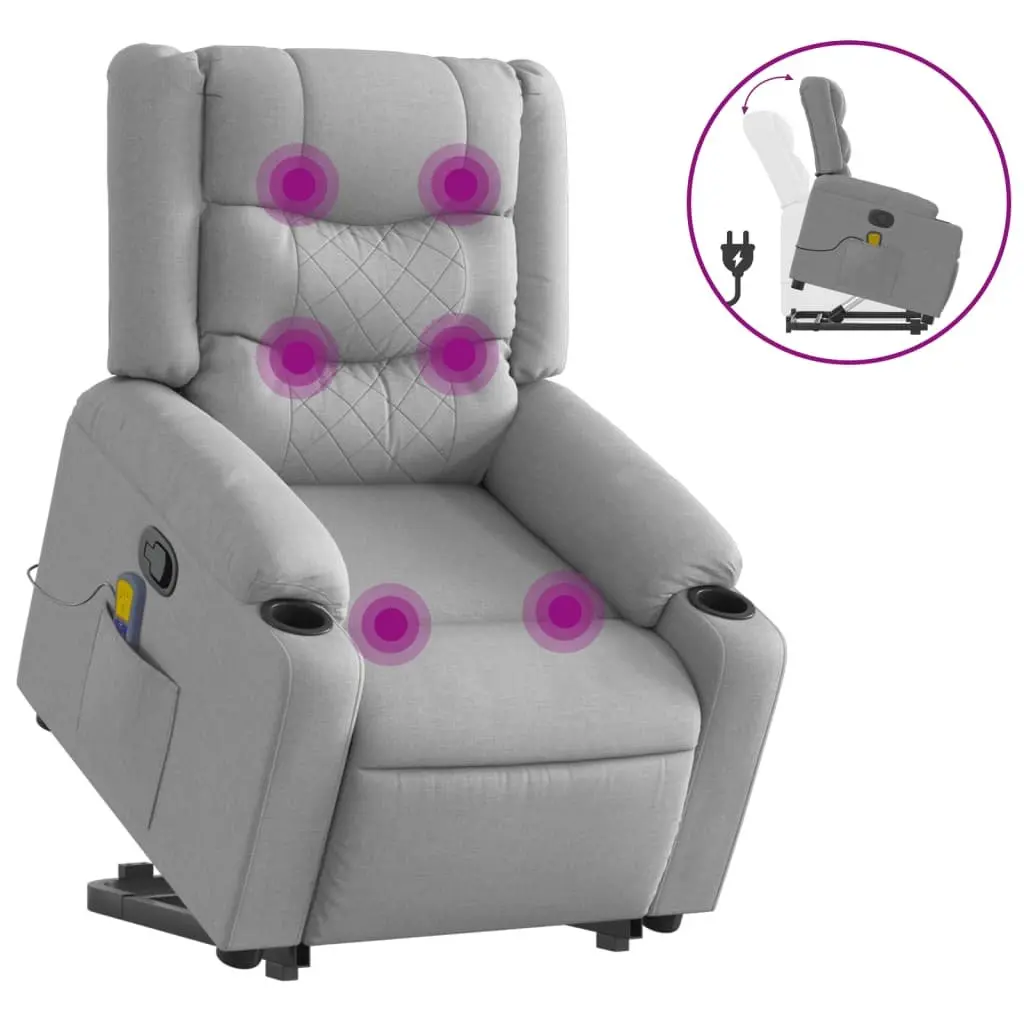 Massage Recliner Chair for Living Room Grey Fabric Power Lift Function Manual Recline