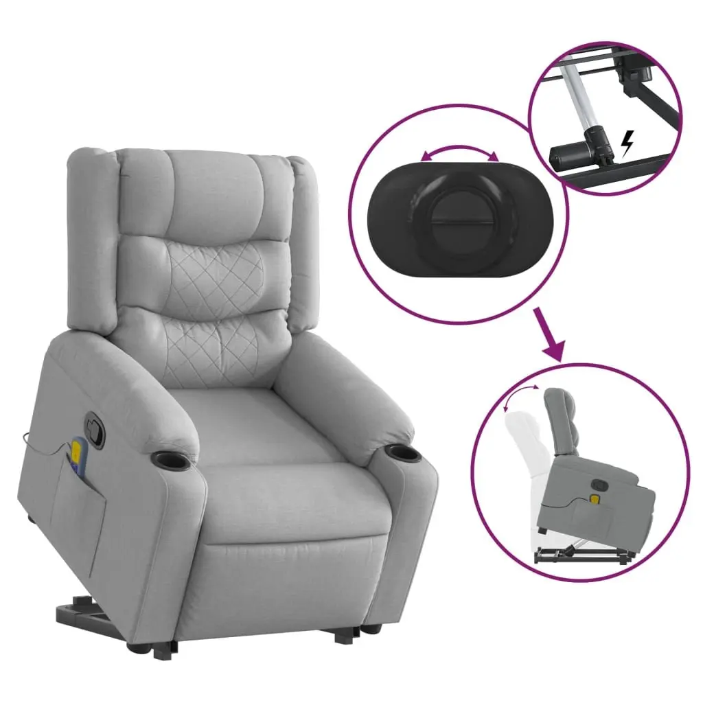 Massage Recliner Chair for Living Room Grey Fabric Power Lift Function Manual Recline