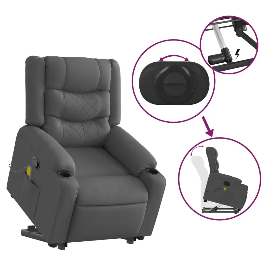 Stand Up Massage Recliner Chair Electric Power Lift Grey Fabric Armchair