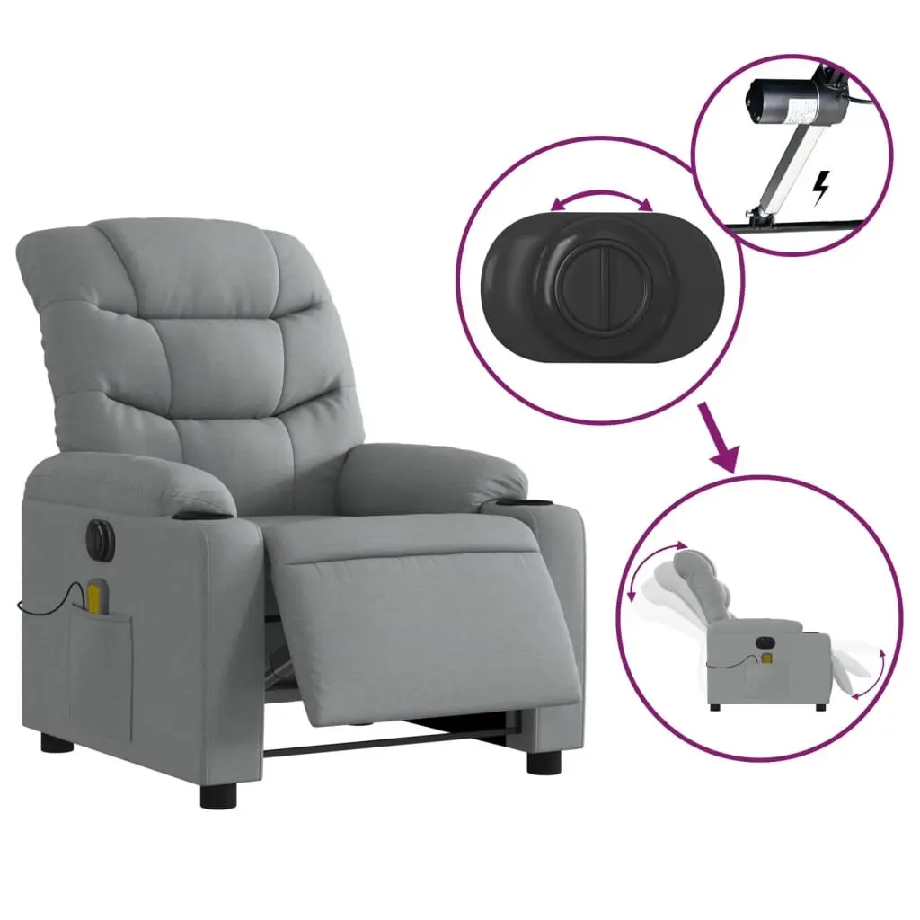 Electric Massage Recliner Chair for Lounge Grey Fabric