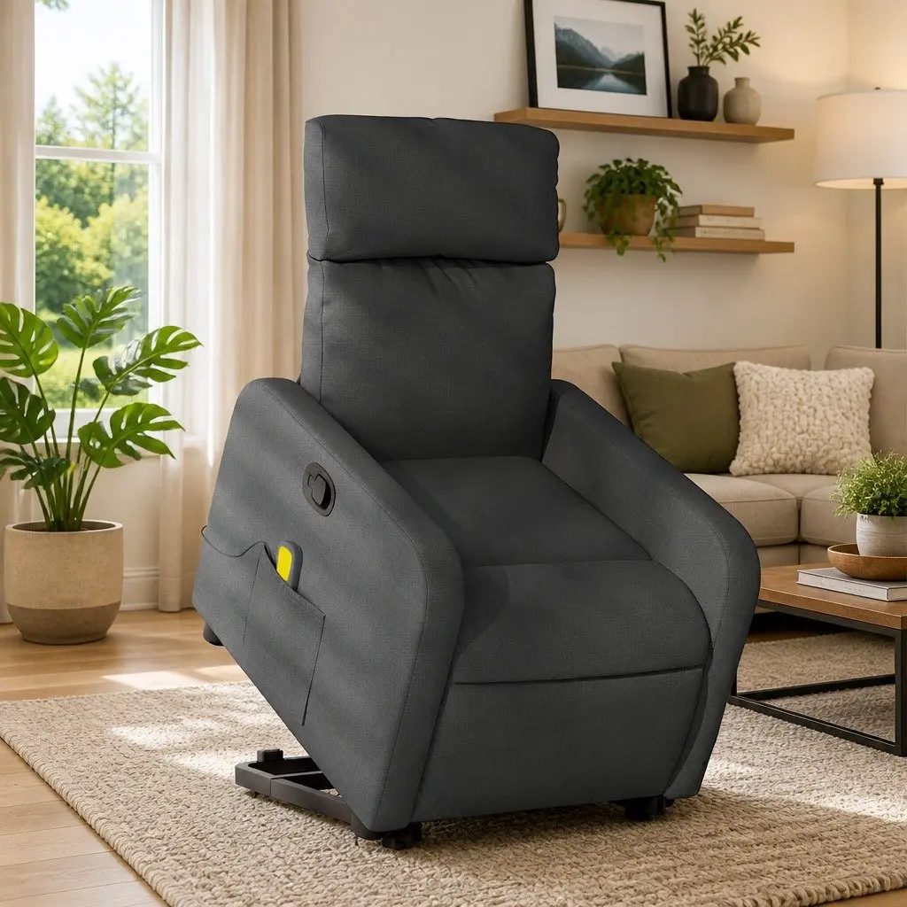 Massage Recliner Chair for Living Room with Power Lift Function Grey Fabric