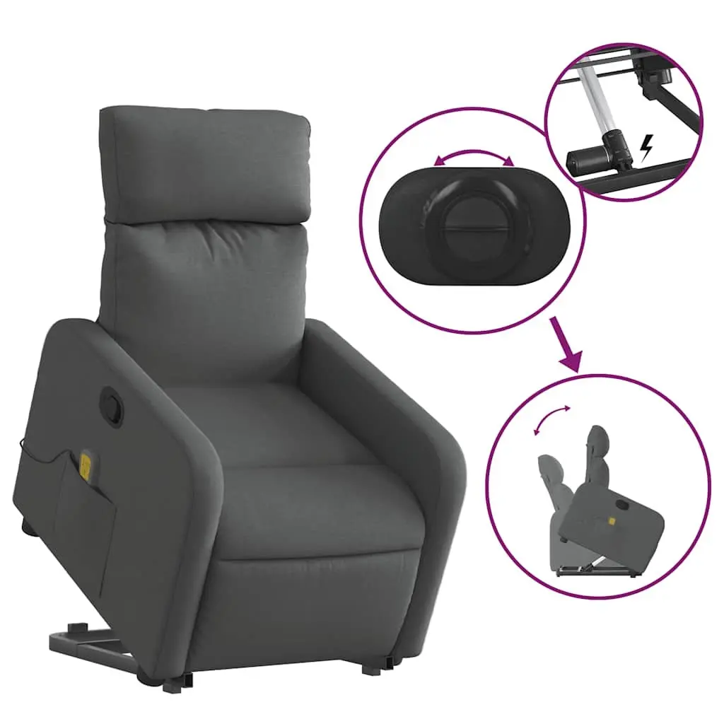 Massage Recliner Chair for Living Room with Power Lift Function Grey Fabric
