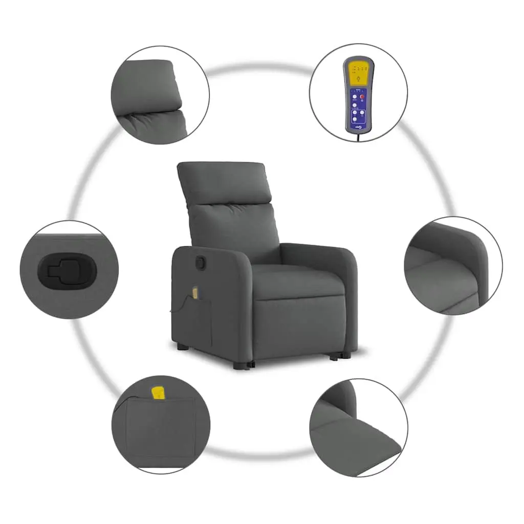 Massage Recliner Chair for Living Room with Power Lift Function Grey Fabric